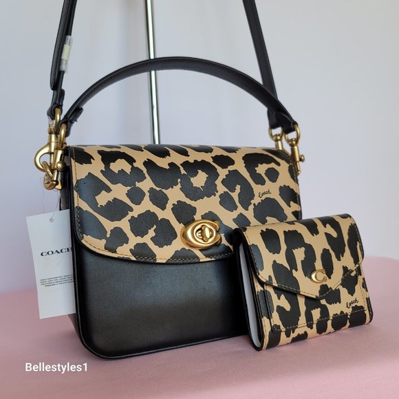 COACH Cassie 19 Smooth Leather Leopard Print Bag & Matching Wyn Small Wallet SET - Picture 2 of 16